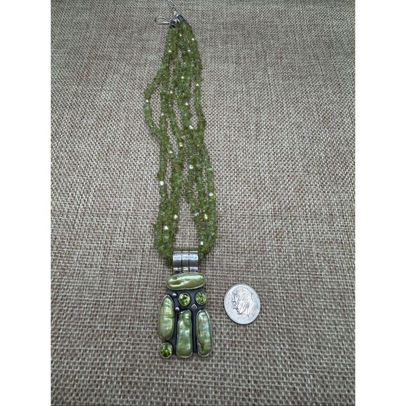 Exquisite Multi-Strand Peridot & Freshwater Pearl Couture Necklace Stamped DR925 - Picture 5 of 9